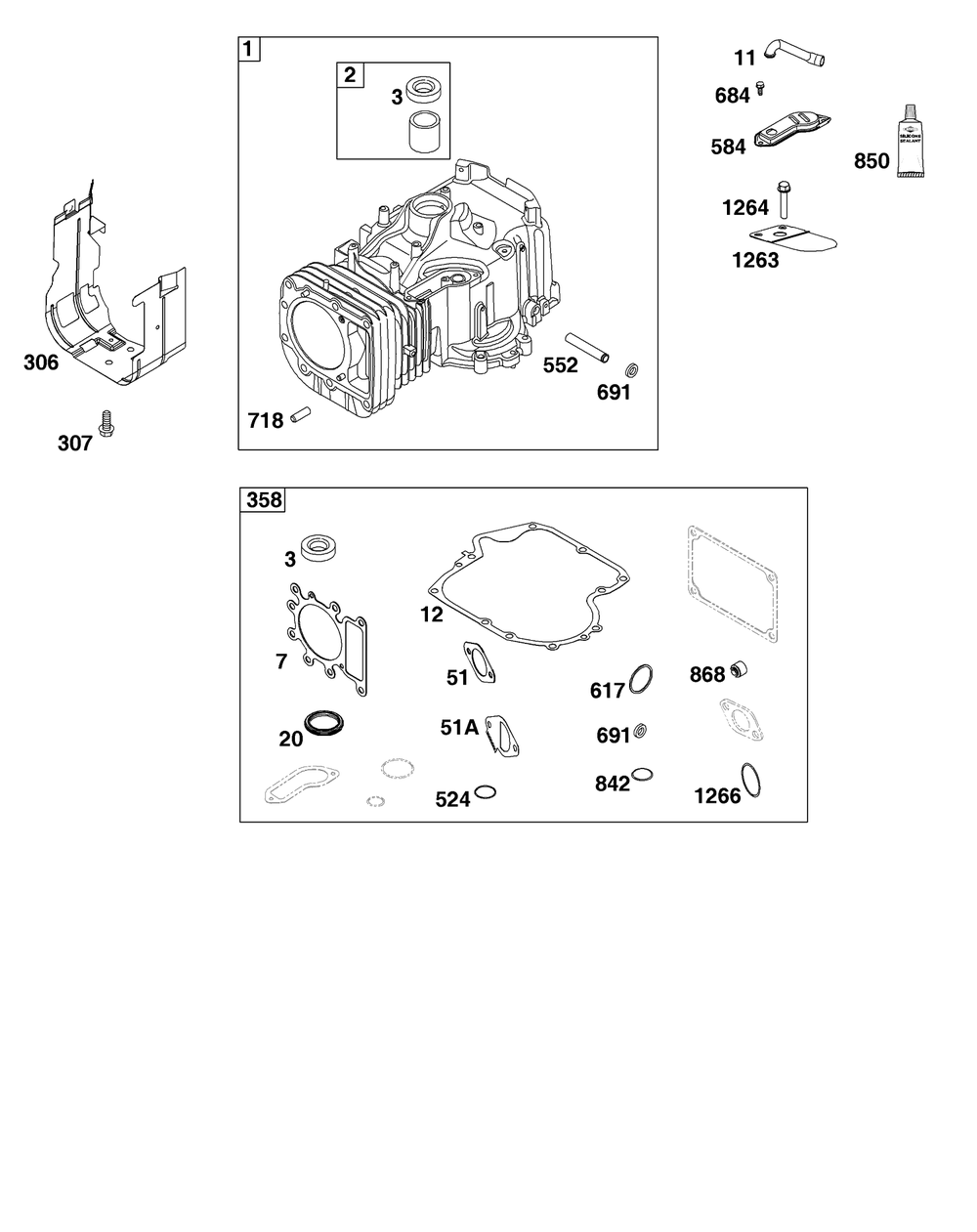 Cylinder Group Diagram and Parts List for 21R507-0014-H5  Briggs and Stratton Engine